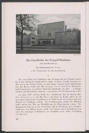 Zur Geschichte des Tempel-Neubaues
