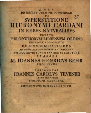 Dissertationem philosophicam de svperstitione Hieronymi Cardani in rebvs natvralibus