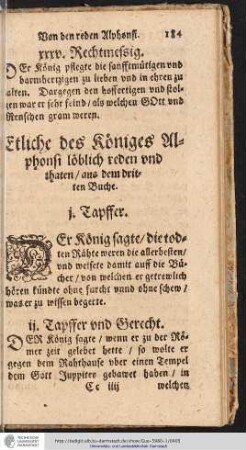 Etliche des Königes Alphonsi löblich reden und thaten / aus dem dritten Buche.