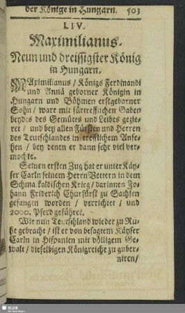 LIV. Maximilianus. Neun und dreissigster Köng in Hungarn