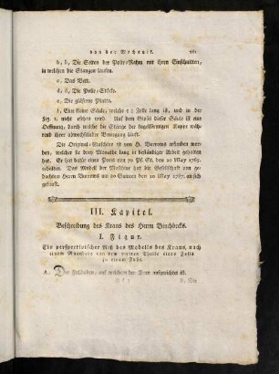 261-273, III. Kapitel. Beschreibung des Krans des H. Binchbecks. - IV. Kapitel. Beschreibung und Erklärung des Modells einer hydraulischen Maschine des Herrn Wirtzs, [...].