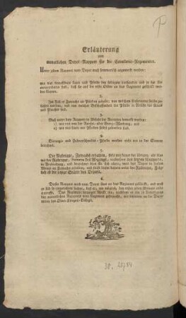 Erläuterung zum monatlichen Depot-Rapport für die Cavallerie-Regimenter.