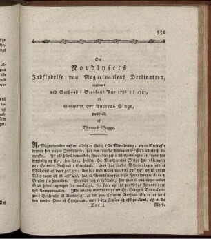 Om Nordlysets Indslydelse paa Magnetnaalens Declination, iagttaget ved Gothaab i Gronland Aar 1786 til 1787.