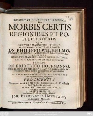 Dissertatio Inauguralis Medica De Morbis Certis Regionibus Et Populis Propriis