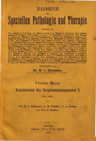 Handbuch der Krankheiten des Respirations-Apparates. 1,1