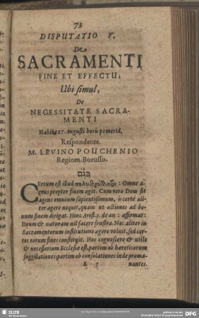 Disputatio V. De Sacementi Fine Et Effectu, Ubi simul, De Necessitate Sacramenti