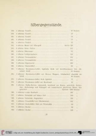 Silbergegenstände (Nr. 378-611)