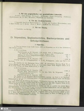 D. Stipendien, Studienbeihilfen, Bücherprämien und Schulgelderlasse