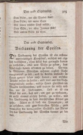 Der 20ste September. Verdauung der Speisen. - Der 25ste September. Nächtliche Lufterscheinungen.