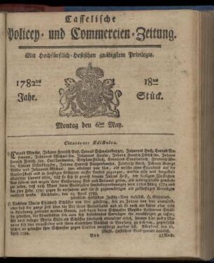 18tes Stueck, Montag den 6ten May. 1782
