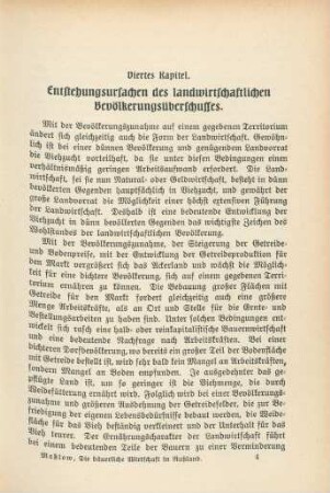 Viertes Kapitel. Entstehungsursachen des landwirtschaftlichen Bevölkerungsüberschusses.