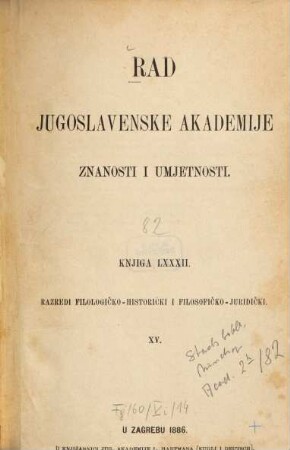 Rad Jugoslavenske Akademije Znanosti i Umjetnosti. 82, 82. 1886