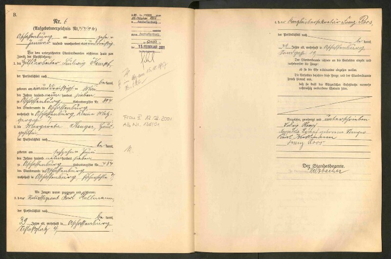 Standesamtsbuch der Stadt Aschaffenburg: Eheschließungen 252/1930 - 130/1931