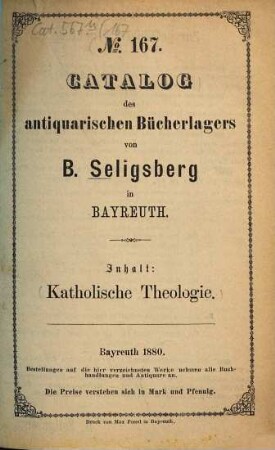 Antiquariats-Katalog. 167. 1880
