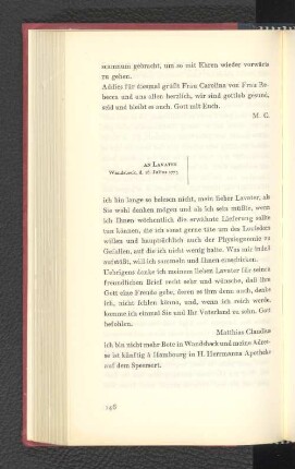 An Lavater Wandsbeck, den 18. Juli 1775