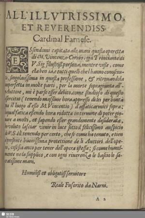 All'illustrissimo et reverendiss Cardinal Farnese