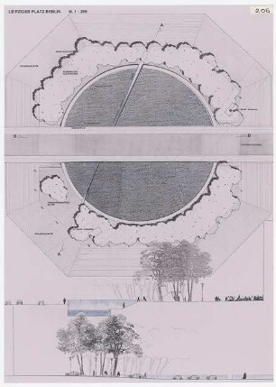 Leipziger Platz, Berlin-Mitte Schinkelwettbewerb 1995: Grundriss, Schnitt 1:200