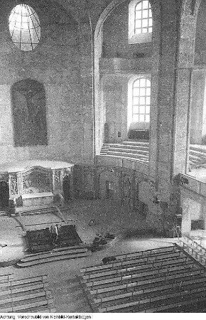 Dresden, Kreuzkirche. Innenraum kurz vor der Einweihung nach Abschluß der Wiederherstellung, Januar/Februar 1955