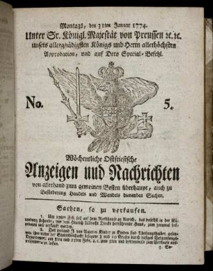 No. 5. Montags, den 31ten Januar 1774