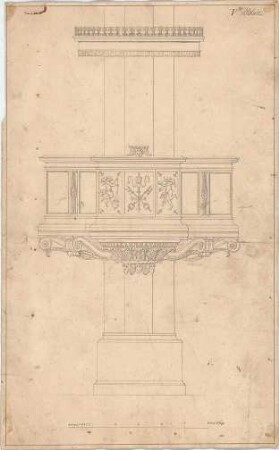 Voit, August von; Chorgestühl - Kanzel mit Schalldeckel (Ansicht)