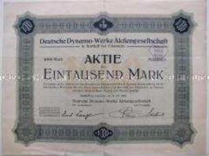 Aktie der Deutschen Dynamo-Werke Aktiengesellschaft über 1000 Mark