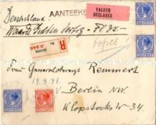 Umschlag eines Briefes aus dem Haus Doorn mit Marken und Siegeln