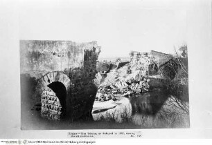 Serie von Fotografien aus der Kampagne von John Henry Parker, Historical photographs: A catalogue of three thousand three hundred photographs of antiquities in Rome and Italy, London 1879, Rom, Ponte Salario mit den Zerstörungen durch päpstliche Truppen im Jahr 1867