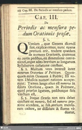 Cap. III. De Periodis ac mensura pedum Orationis prosae