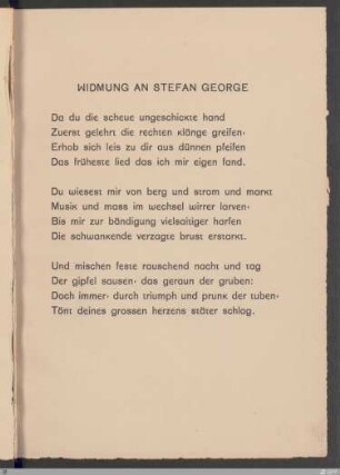 Widmung an Stefan George