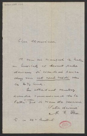 Brief an B. Schott's Söhne : 22.07.1898