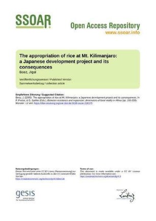 The appropriation of rice at Mt. Kilimanjaro: a Japanese development project and its consequences