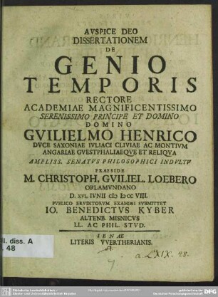Dissertationem De Genio Temporis ...