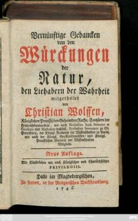 Vernünftige Gedancken von den Würckungen der Natur