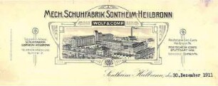 Zeugnis für Johanna Rentschler auf Briefbogen der Fa. Mechanische Schuhfabrik Sontheim Wolf & Co. mit Firmenansicht