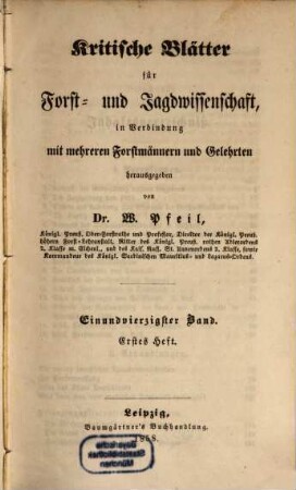 Kritische Blätter für Forst- und Jagdwissenschaft, 41. 1858/59