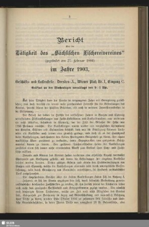Bericht über die Tätigkeit des "Sächsischen Fischereivereines" im Jahre 1903