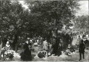 Ein Nachmittag im Tuileriengarten : Menzel Adolph von. Ein Nachmittag im Tuileriengarten. Öl auf Leinwand; 49 x 70 cm. 1867. Dresden: Gemäldesammlung Neue Meister 2442 A