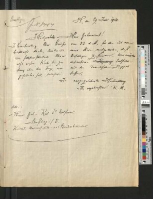 Brief von Prof. Dr. Münzel an Geheimrat Wolfram, Hamburg