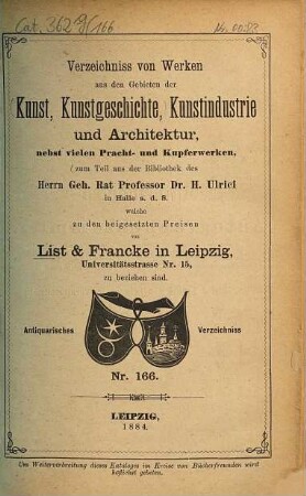 Lager-Verzeichnis. 166. 1884