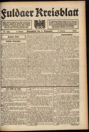 Zweite Ausgabe vom Samstag, den 09. September 1911.