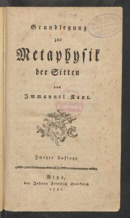 Grundlegung zur Metaphysik der Sitten
