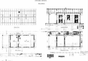 Walheim (Württ): Empfangsgebäude Hauptgebäude GR EG,Längsschnitt,Fundament,Sparrenlage