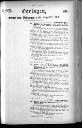 Anlage: ad No.21 (449-455), Vorlagen, welche den Zeitungen nicht mitgeteilt sind