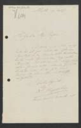 Brief von Hugo de Vries an Unbekannt