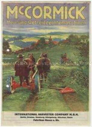 Informationsblatt über landwirtschaftliche Maschinen der Firma Mc. Cormick