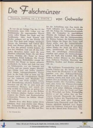 Die Falschmünzer von Gebweiler: historische Erzählung.
