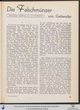 Die Falschmünzer von Gebweiler: historische Erzählung.