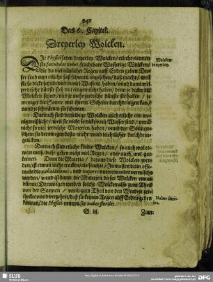 Das 61. Capitel. Dreyerley Wolcken