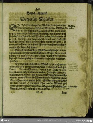 Das 61. Capitel. Dreyerley Wolcken