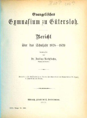 Bericht : über das Schuljahr .... 1878/79